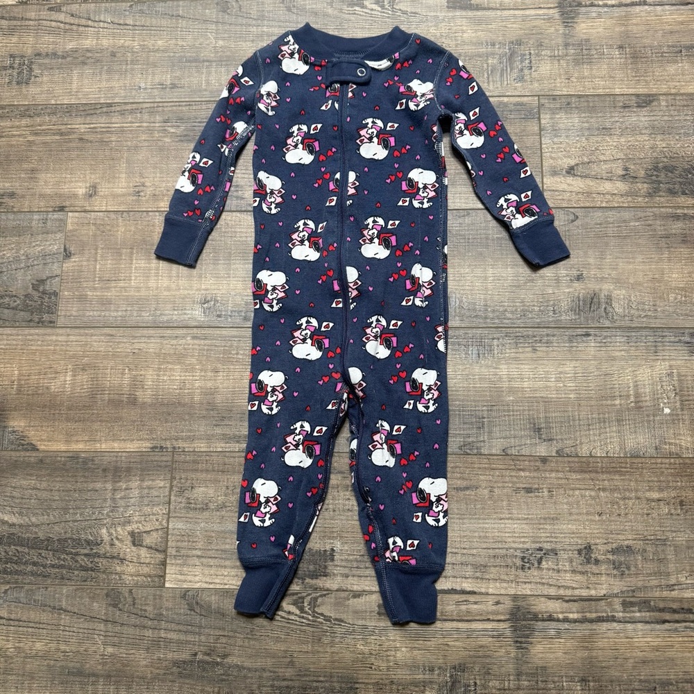 Peanuts Navy Snoopy One Piece Hearts Valentine Pajamas